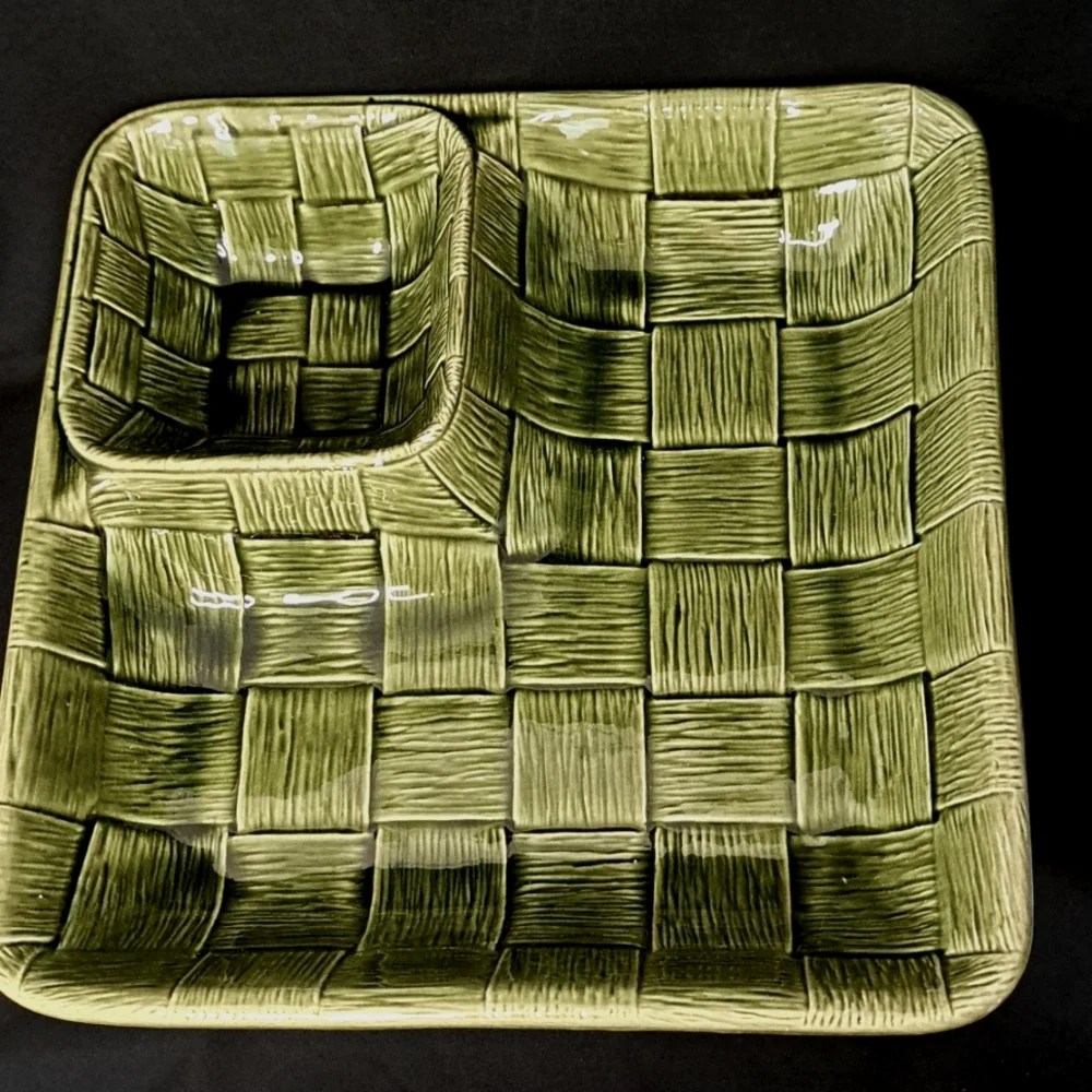 MCM Green Woven Ceramic Chip and Dip Tray